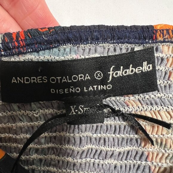 Andres Otalora  Falabella Puff Sleeve Tie Front Cropped Blouse Navy Tropical XS - Picture 4 of 10